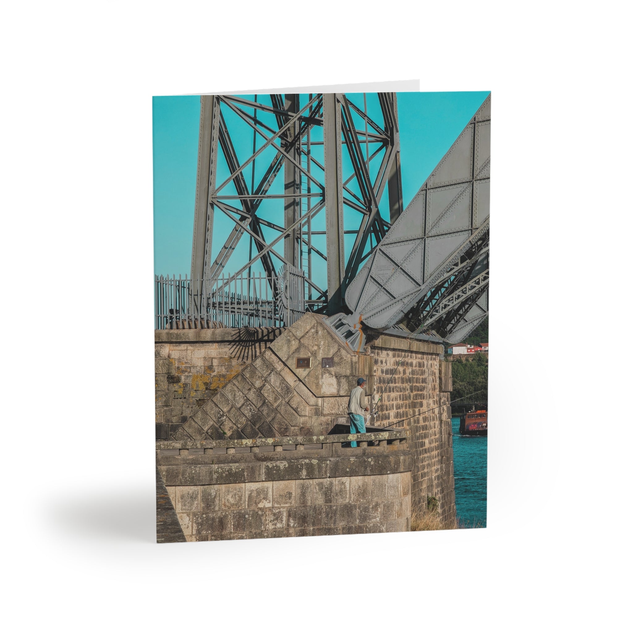 Portugal Bridge with Fisherman Greeting Card Set